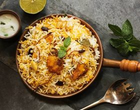 Fish Biryani with basmati rice Indian food